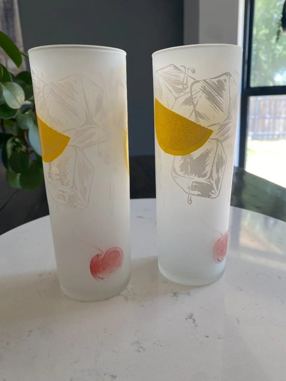 Vintage MCM Tom Collins Federal Glass Set of 2 Cherry Lemon Ice Cocktail